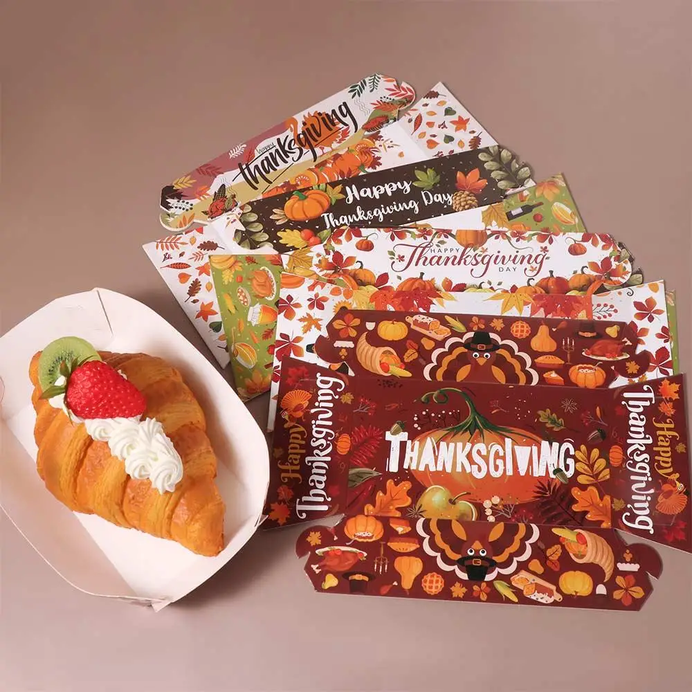 

12pcs Mini Snack Paper Boxes Pumpkin Maple Leaf Print Rectangular Snacks Trays Thickened Festival Dinner Plate
