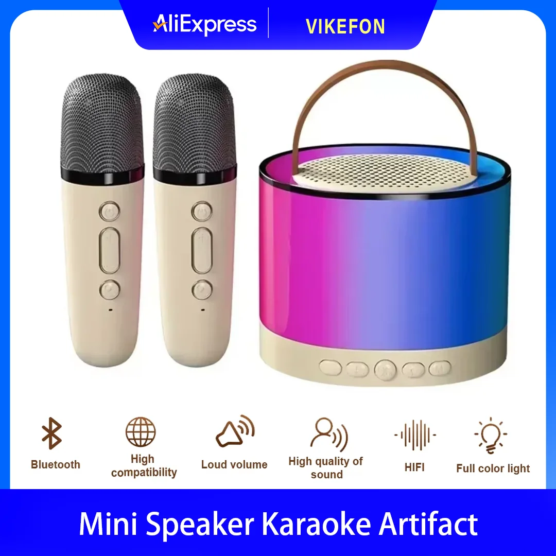

K52 Беспроводной Bluetooth-динамик Караоке-машина с двумя микрофонами Портативная звуковая панель Аудио Музыкальный плеер для детей Домашний подарок