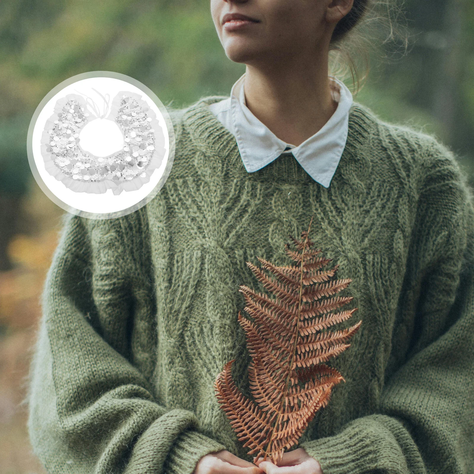 

Sequin White Fake Collar Detachable Tie Closure for Women Blouse Sweater Dress Neck Accessory Blouse Half Shirts