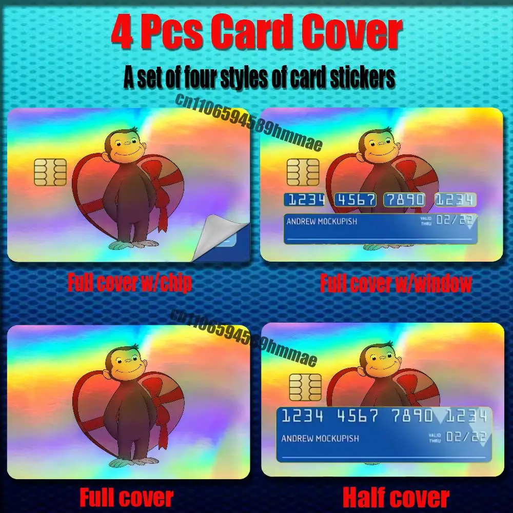 For Monkey Curious George Credit Bank Sticker ID Access Card Cover Skin Rainbow Color Laser Stickers Film