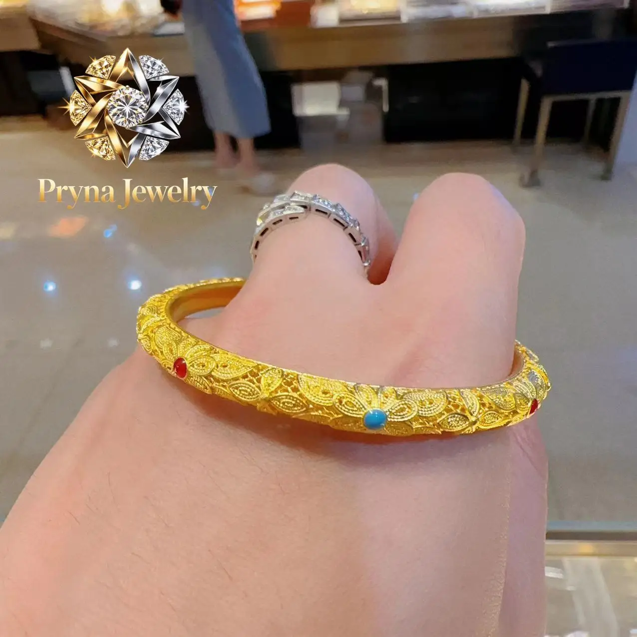 

Pryna Jewelry 9999 24K real gold Palace ancient law retro imitation enamel boutique everything floral silk light luxury high d