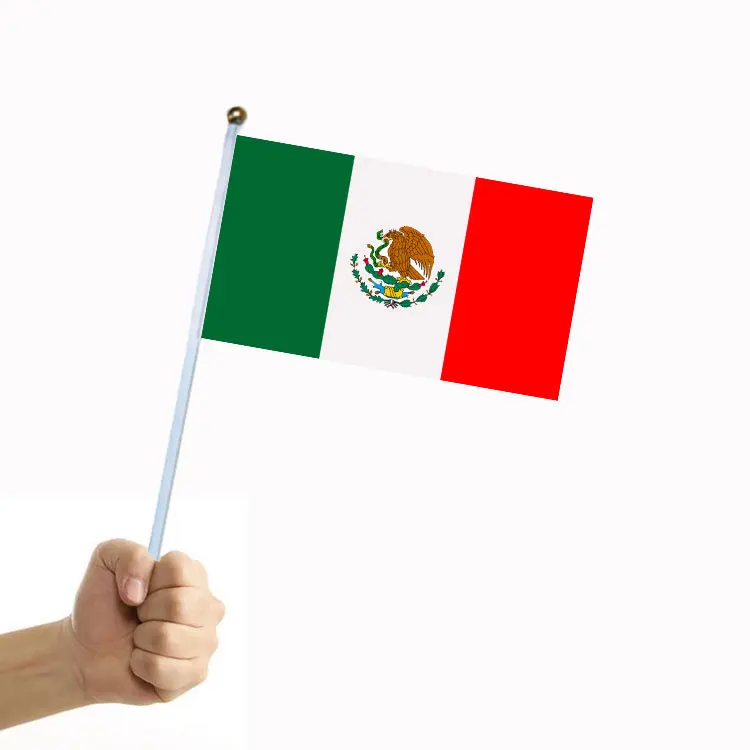 50/100Pcs Mexican Handheld Flag with Flagpole Perfect for Sport Fans and Celebration Bar flag decoration National flag wholesale