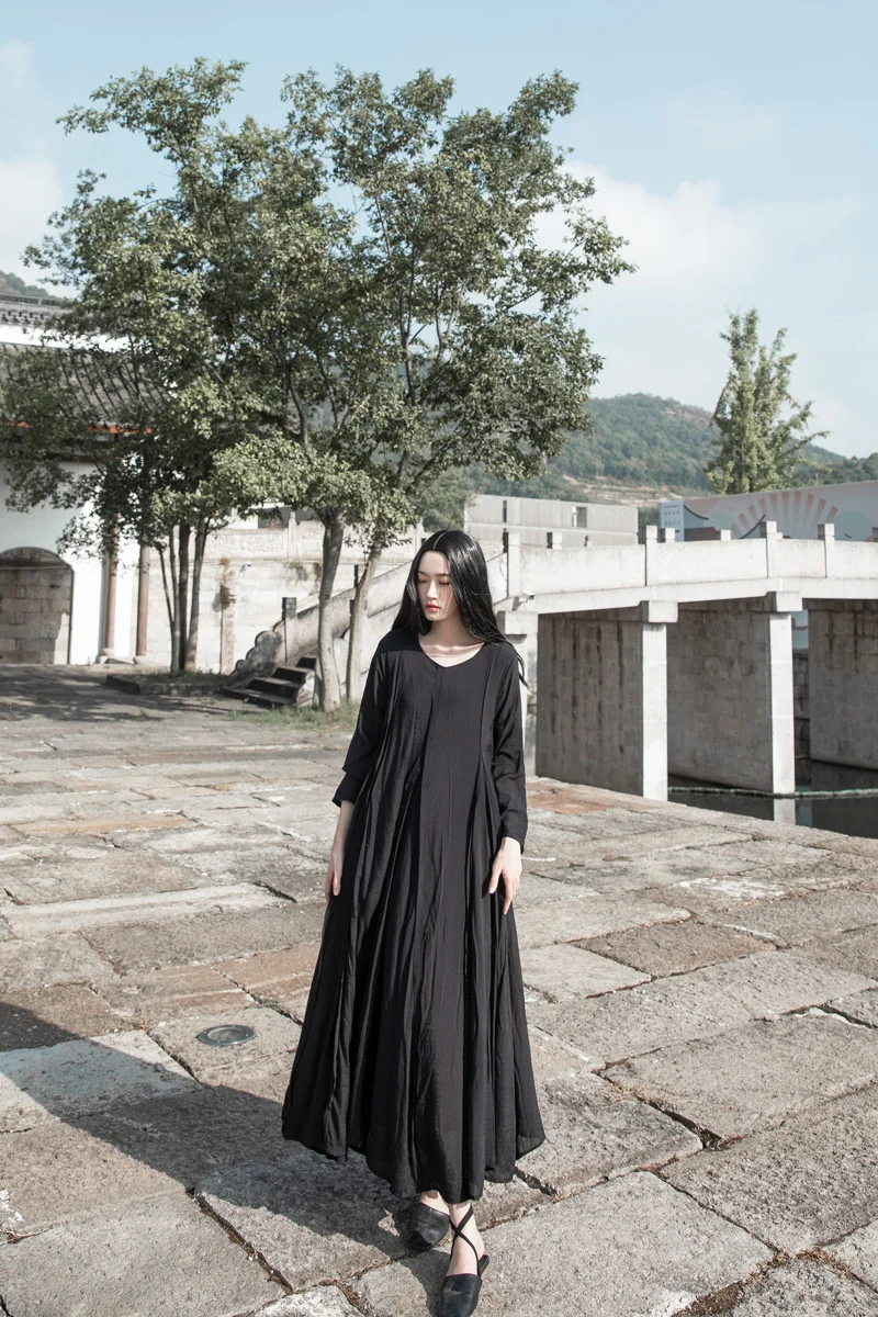 UMI MAO-Vestido Chinês Vento Legal Sentido para Mulheres, Camada Dupla, Nó de Bambu, Borda Rasgo, Bainha Grande Splicing, Vestido Feminino Elegante, Y2K