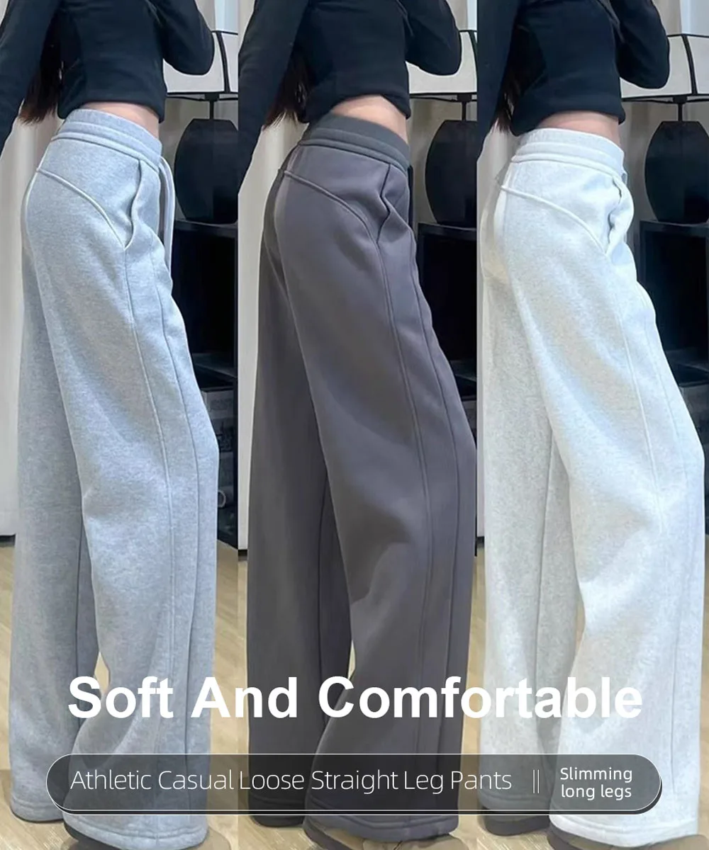 

Женские серые повседневные спортивные спортивные штаны, узкие широкие брюки, регулируемая талия на шнурке, обычная/длинная длина, американский стиль