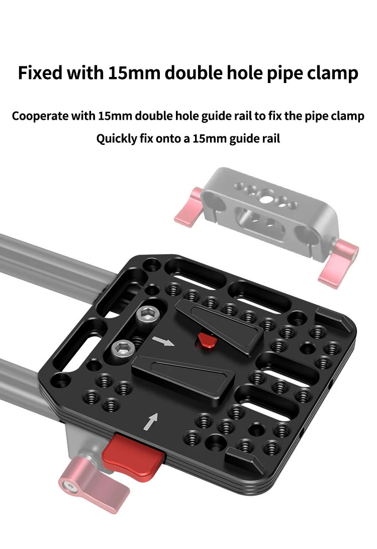 Aluminium-Schnellwechsel-V-Lock-Akku-Montageplatte mit 15-mm-Stangenklemme für Fotografie-DSLR-Kameras, Rig-Schiene und Follow-Focus-System – Detail 35