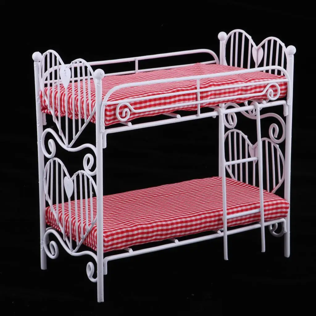 1/12 Dolls House Miniatures Metal Mini Bunk Bed Furnishings Toys Accessory