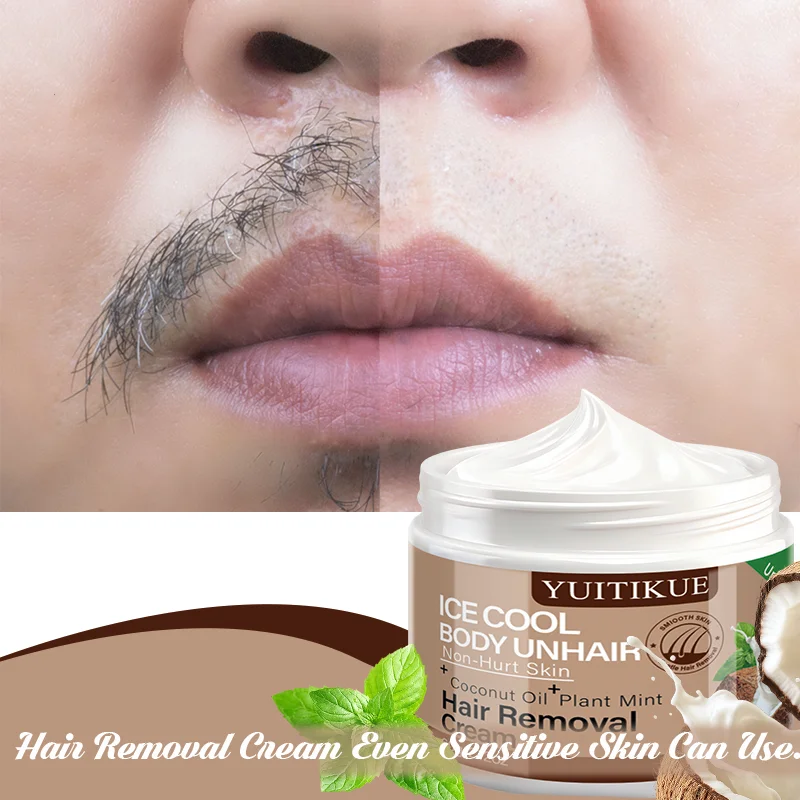 60g Unisex Ice Cool Hair Removal Cream, Coconut & Mint Extract Gentle Depilatory for Leg Arm Underarm