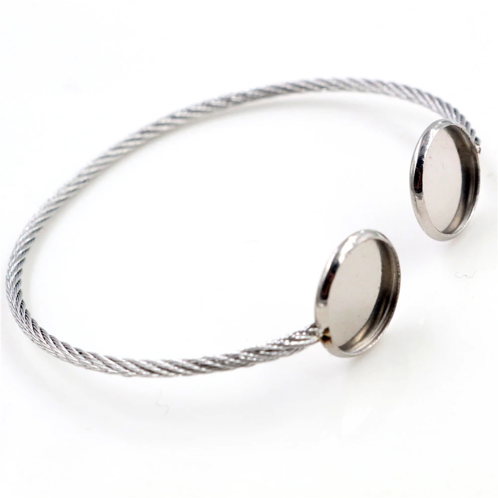 2pcs Fit 12mm Round Glass Cabochon 316 Stainless Steel Super Flexible Bangle Base Bracelet Blank Tray Bezel Setting-T7-01