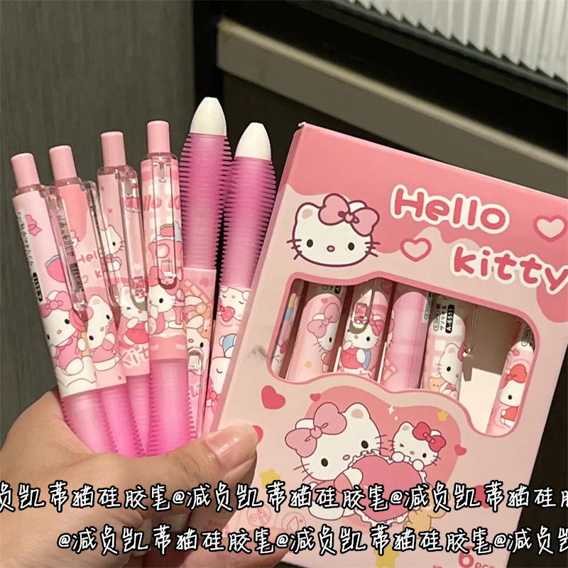 6PCS/Set Cartoon Hello Kitty Gel Pen ST Tip Quick Drying Neutral Pen Soft Grip Press 0.5mm Ballpoint Pen Smooth Writing Supplies view 5