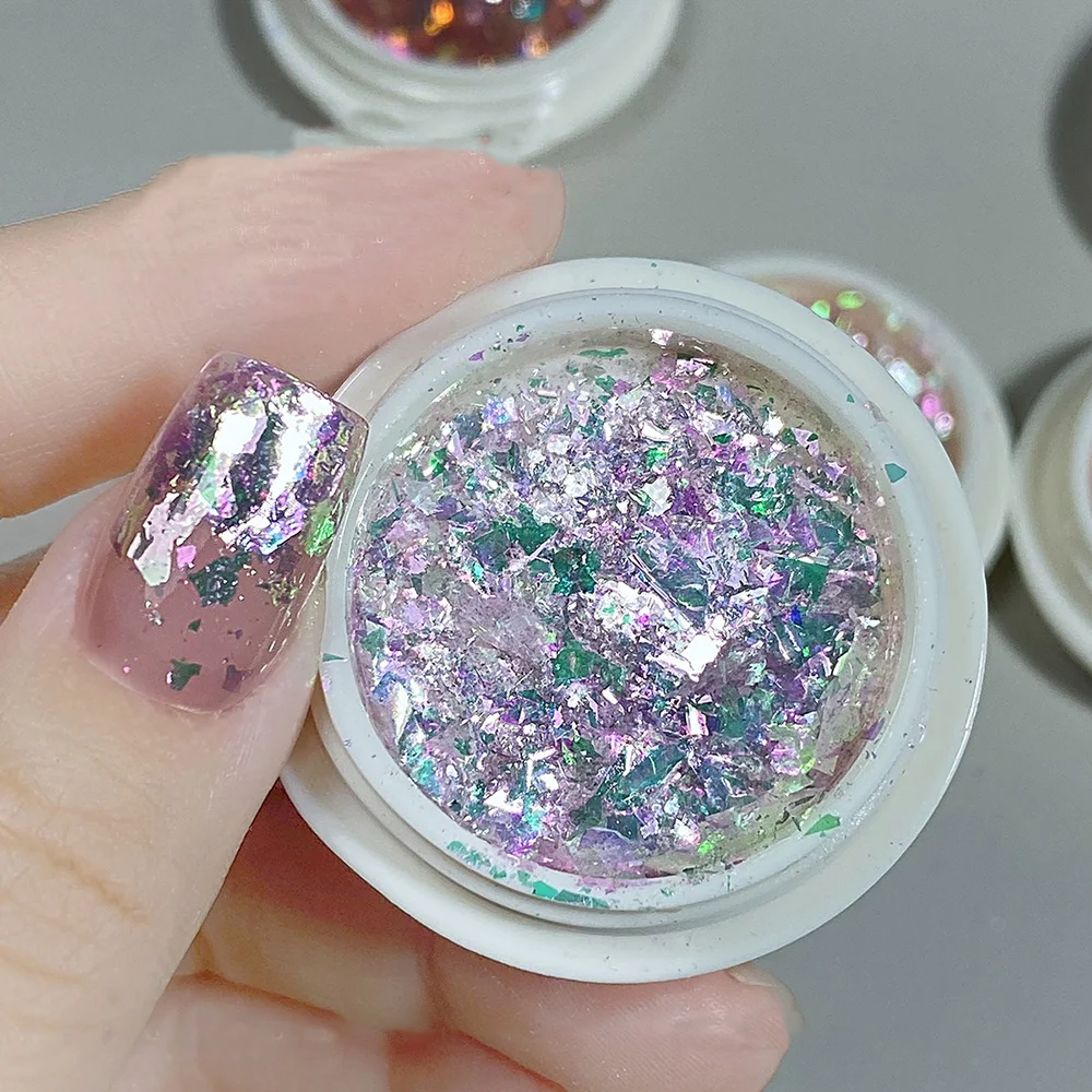 6Colors Blue Aurora Cloud Brocade Nail Sequins Powder Ultra Bright Opal Powder Nail Glitter Flakes Ice Crystal Chip Nail Decorat