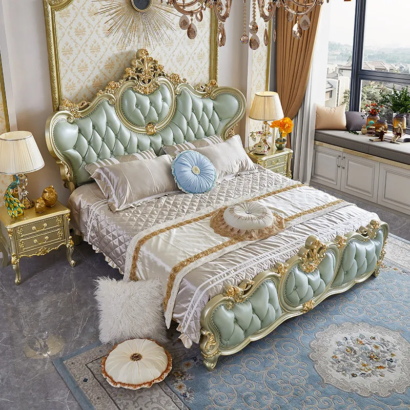 Green Gold European Double Bed Vintage Cheap Wood Designs European Double Bed Japanese Luxury Camas De Dormitorio Furniture