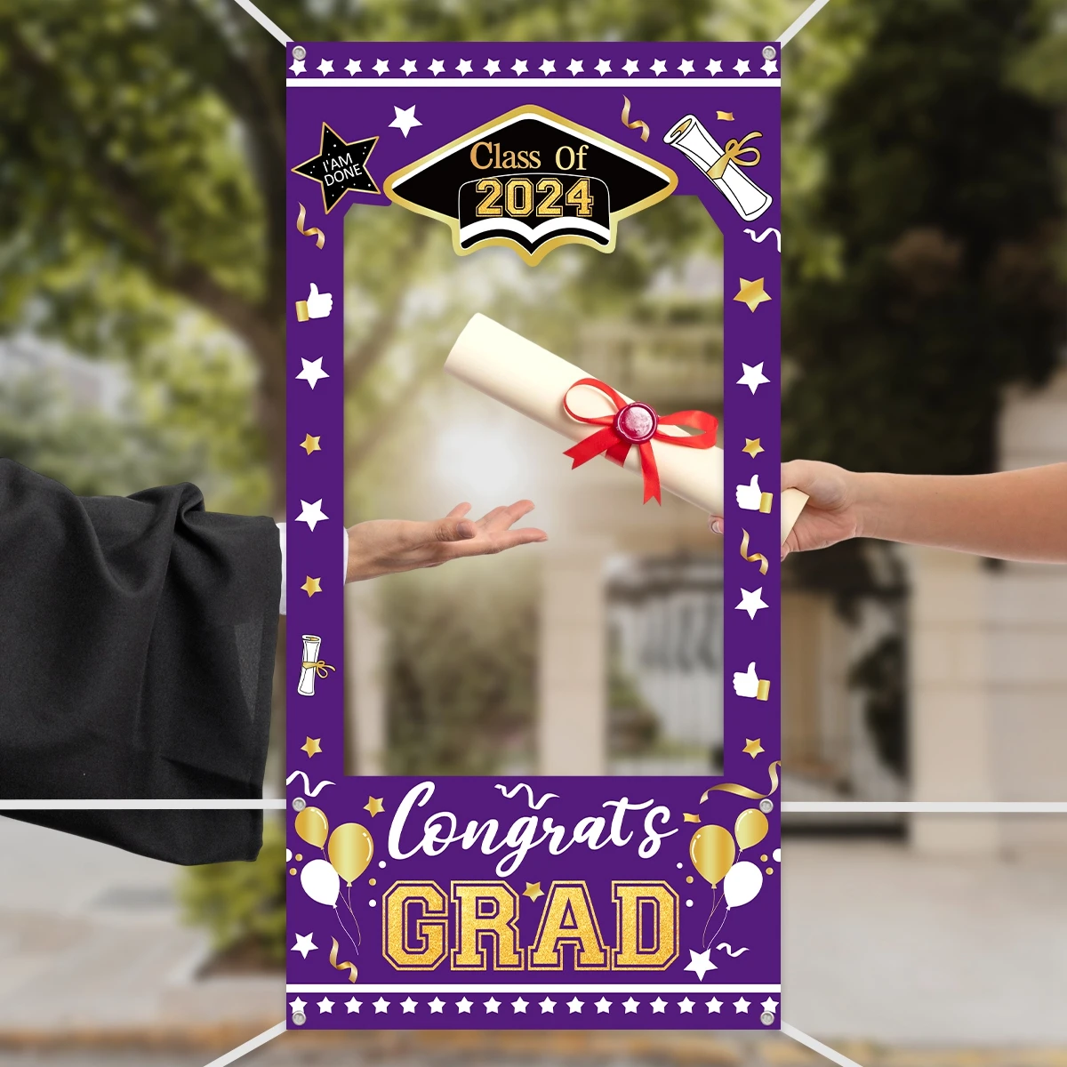 1pc Class Of 2024 Black Gold Graduation Paper Photo Frame Booth Props Bachelor Cap Celebrating Graduation Decoration Supplies images - 6