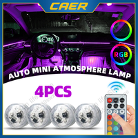 4pcs Car RGB Ambient Lights LED Car Interior Console Lamp Waterproof Remote Control Roof Foot Atmosphere Light with Adhesive