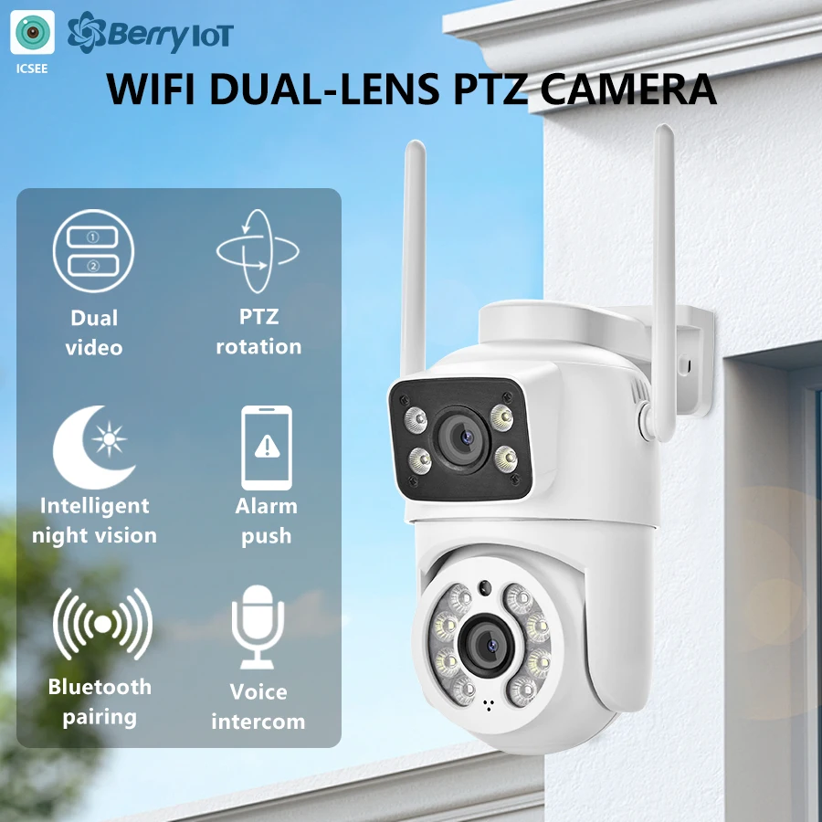 4MP Outdoor Surveillance Camera Dual Lens Dual Screen AI Auto Tracking IP Video Wifi PTZ Camera CCTV Two Way Audio ICSEE