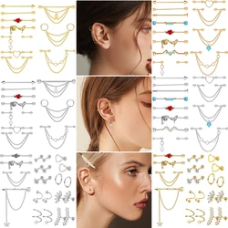 13PCS/Set Stainless Steel Industrial Piercing Chain Dangle Barbell Cartilage Helix Industrial Barbell for Women Men Piercing