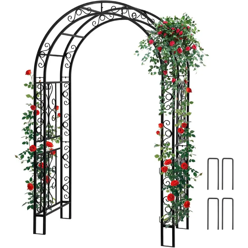 

Арка высотой 83 дюйма, сверхмощная металлическая железная беседка, черная арка для свадьбы, литая решетка во дворе, декор патио и сада