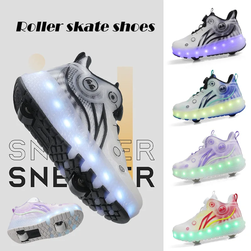 

Children's 4 Wheel Roller Skates With Detachable Wheels Fashion flash Sneakers for Boys And Girls Shoes Speed Skate