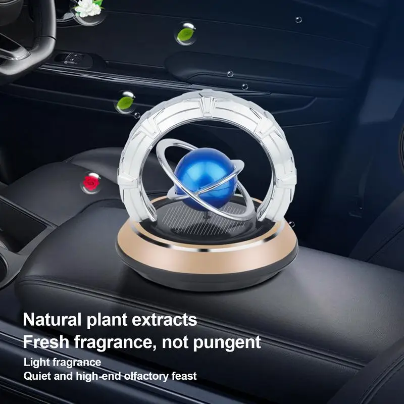 Solar Car Air Freshener Car Fragrance Diffuser Auto Center Console Car Perfume Ornaments Rotating Double Ring Car Diffusers