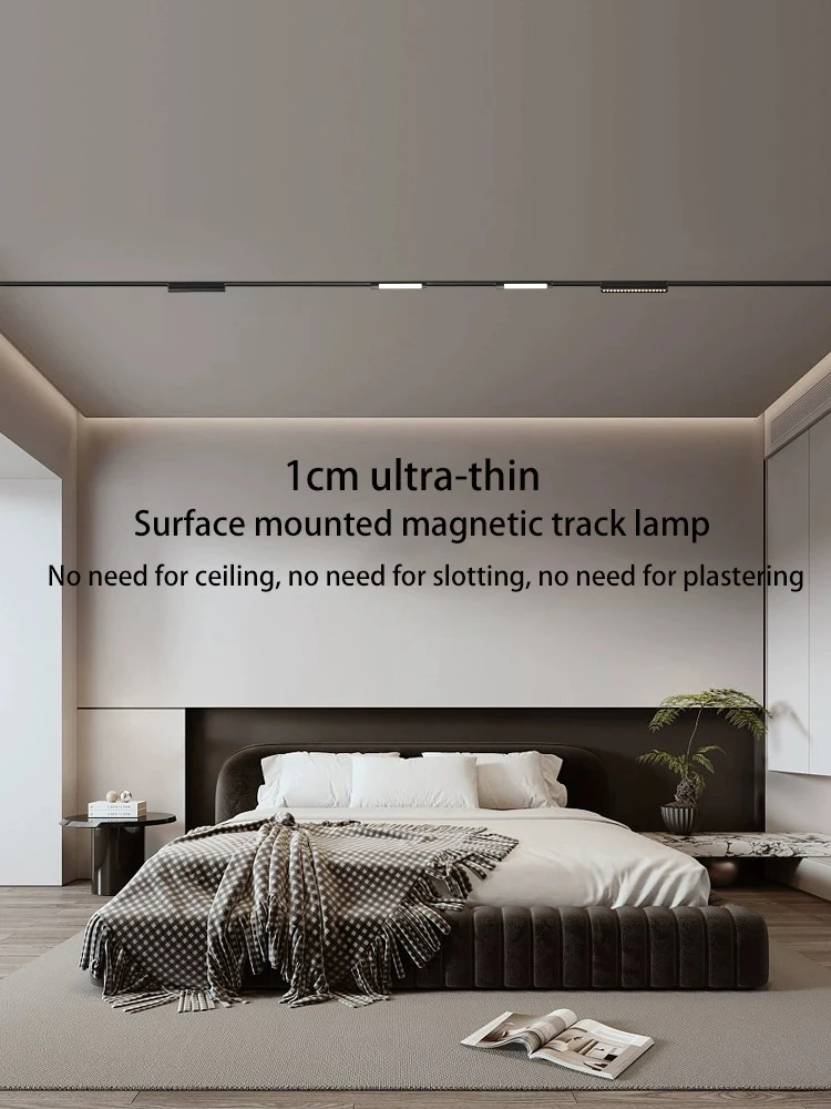LED Magnetic Track Light Ultra-thin Surface Mounted 1cm Rails Lighting Fixture Ceiling Spot Floodlight For Living Room Bedroom