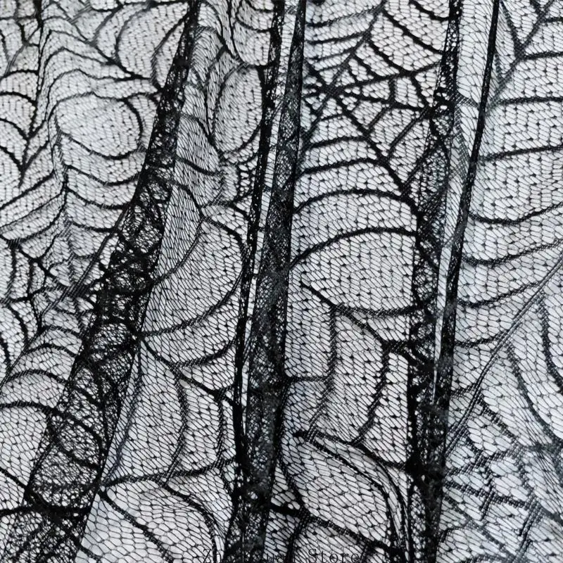 Halloween-Party-Tischdecke aus schwarzer Spitze mit Spinnennetz-Optik für runde Tische, 3 x – Detail 3