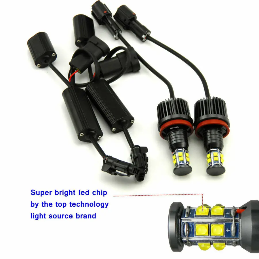 2x H8 Xenon White LED Angel Eyes Halo Ring Light Bulbs For BMW 3 Series E90 E91