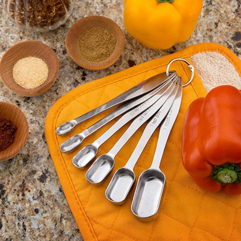 

6 Pcs Baking Measuring Spoon Seasoning Set Kitchen Spoons Silver Stainless Steel