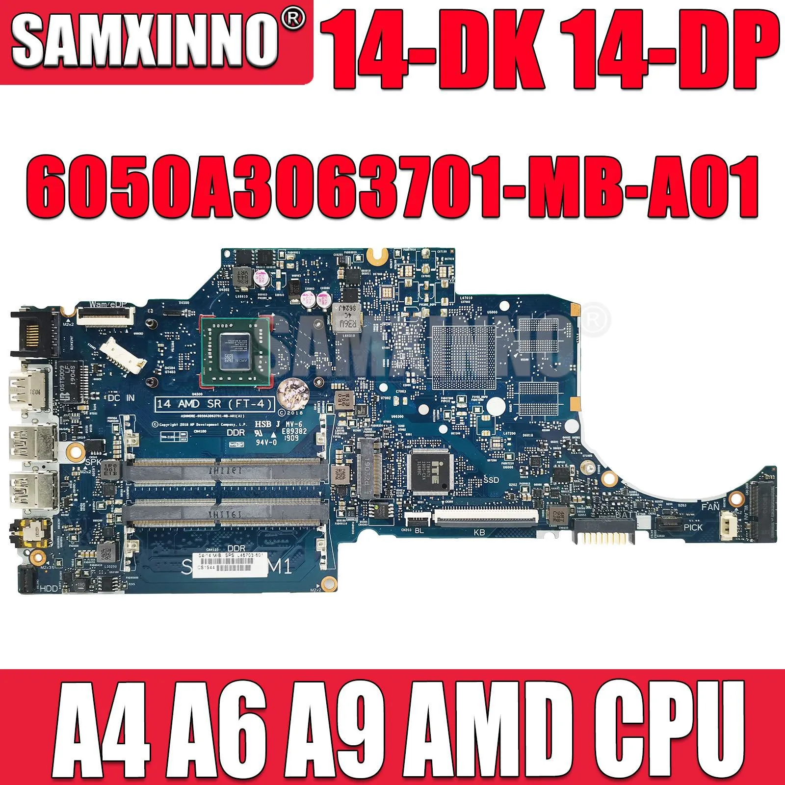 SAMXINNO 6050A3063701-MB-A01 Mainboard For HP 14-DK 14S-DK 14-DP 14S-DP Laptop Motherboard with A4 A6 A9 AMD CPU L46703-601