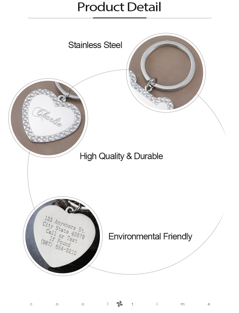 COOLTIME Heart Custom Engraved Keychain Stainless Steel Personalized Love Heart Custom Keychain Jewelry Bag Accessories