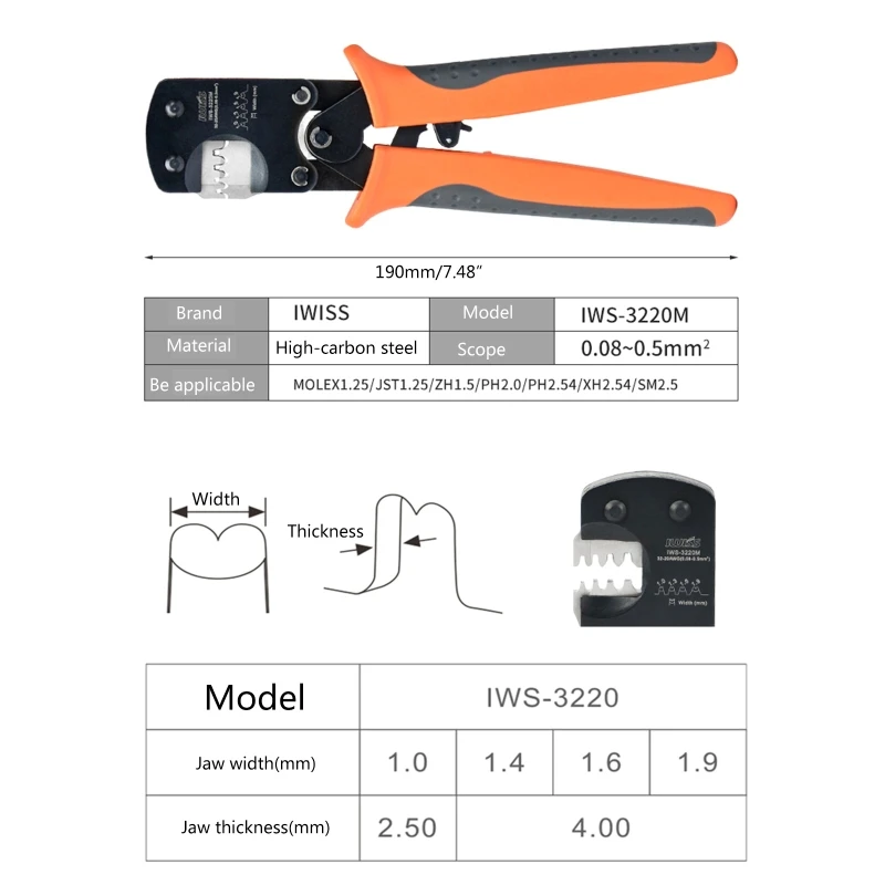 IWS-3220M Ratcheting Wire Crimper Crimping Pliers Heat Shrink Wire Connectors Drosphip