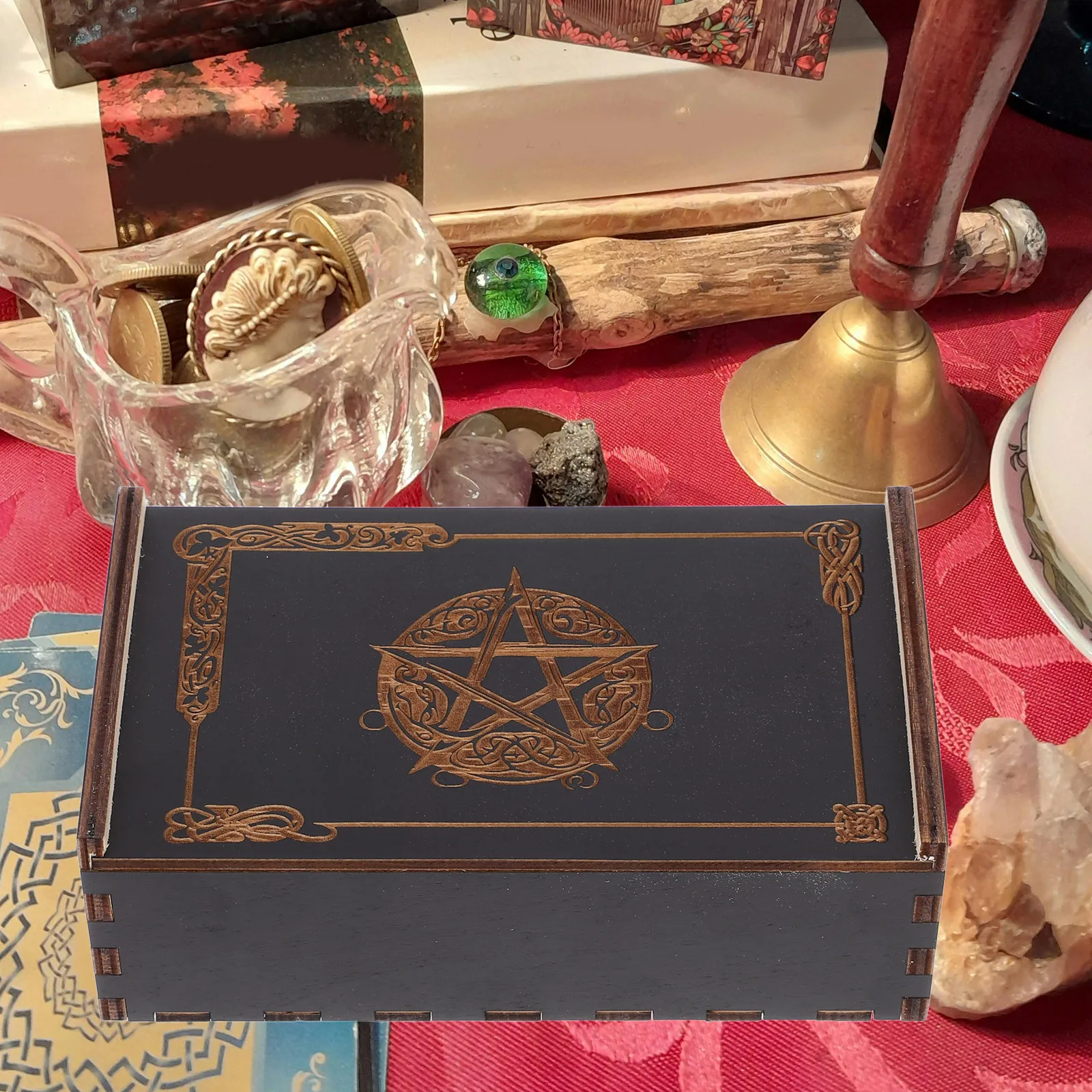 

Wood Tarot Card Storage Box Compact Portable Small Decorative Organizer Case for Tarot Decks Cards Organizing Tool Trinket