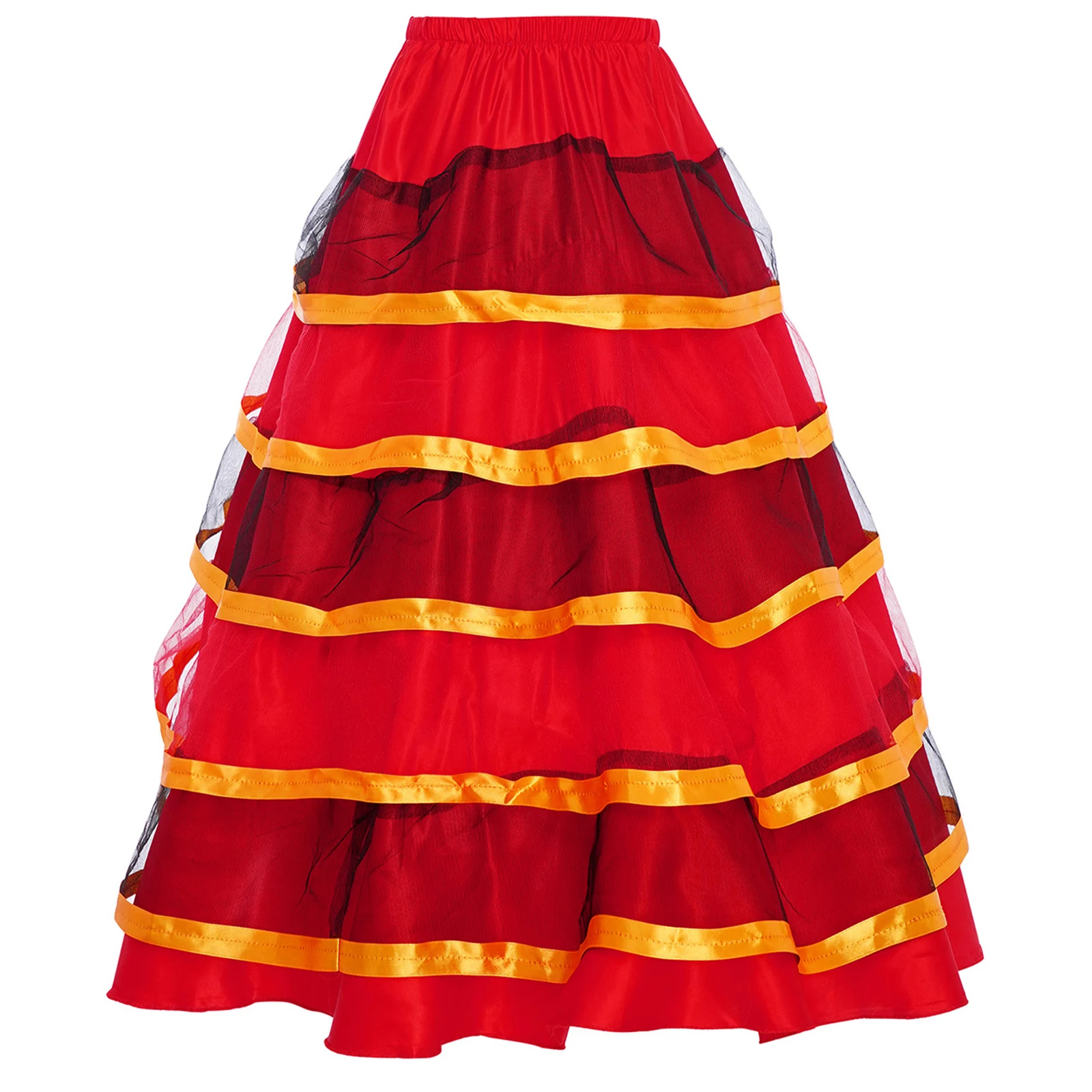 Gonna da bambina con orlo largo a 180 gradi Gonna da ballo di flamenco spagnolo Costume da spettacolo di danza con volant a strati Gonne da flamenco