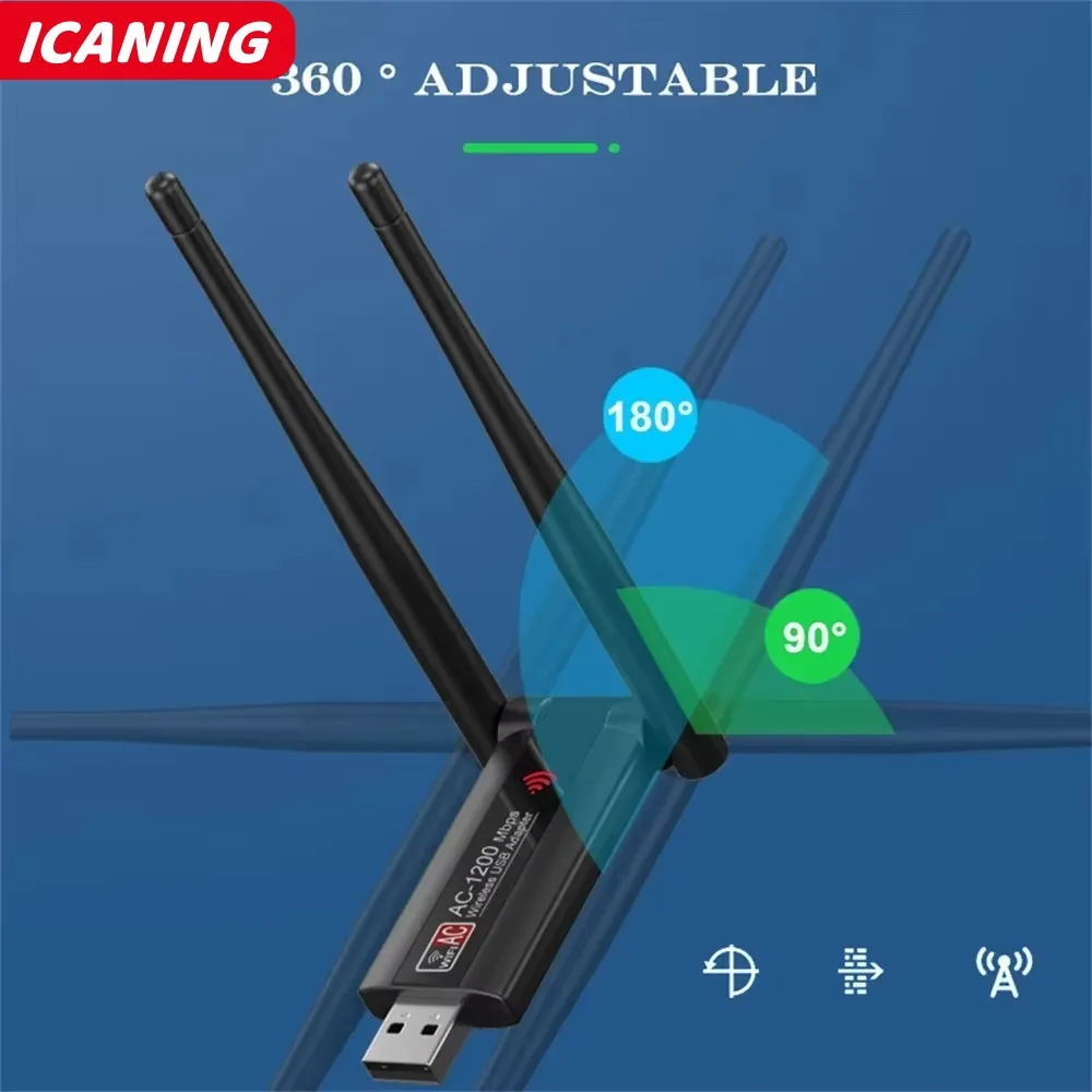 1200Mbps USB RTL8812 Wireless AC1200 Wlan USB3.0 Wifi Lan Adapter Dongle Dual Band 802.11ac With Antenna For Laptop Desktop