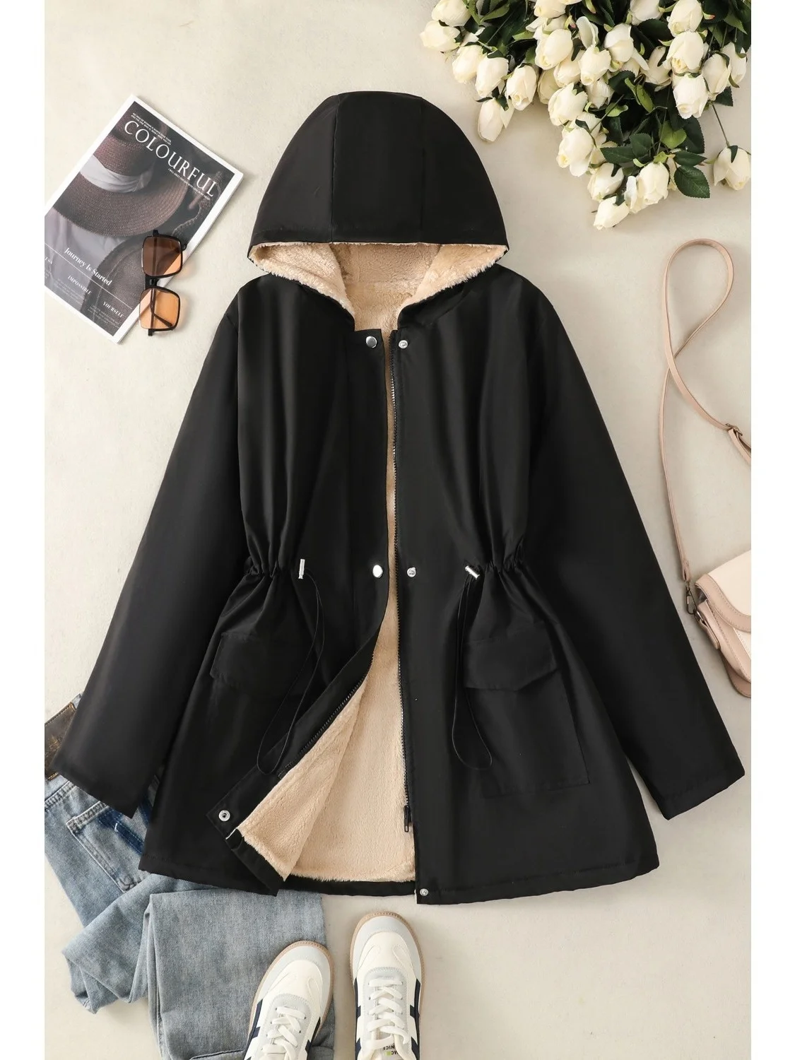 

2025 Winter New Faionable Thiened Hooded Parka Women's Loose Casual Sli Fce-Lined Cotton Jaet Zipper Closure Lon...