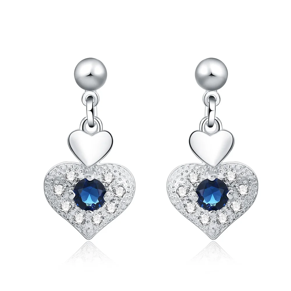 

New 925 Sterling Silver Earrings for elegant Women Jewelry All-match blue Zircon heart Mother's Day Gifts