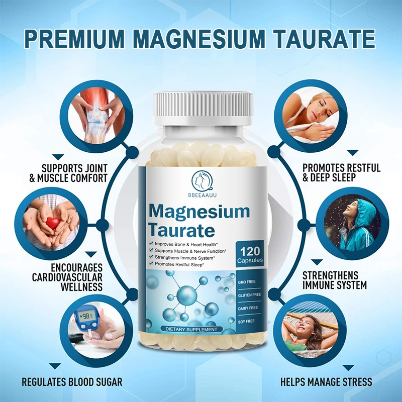 BBEEAAUU Magnesium Taurine Capsules for Leg Spasms, Muscle Tension, and Support Muscle Function Promoting Cardiovascular Health