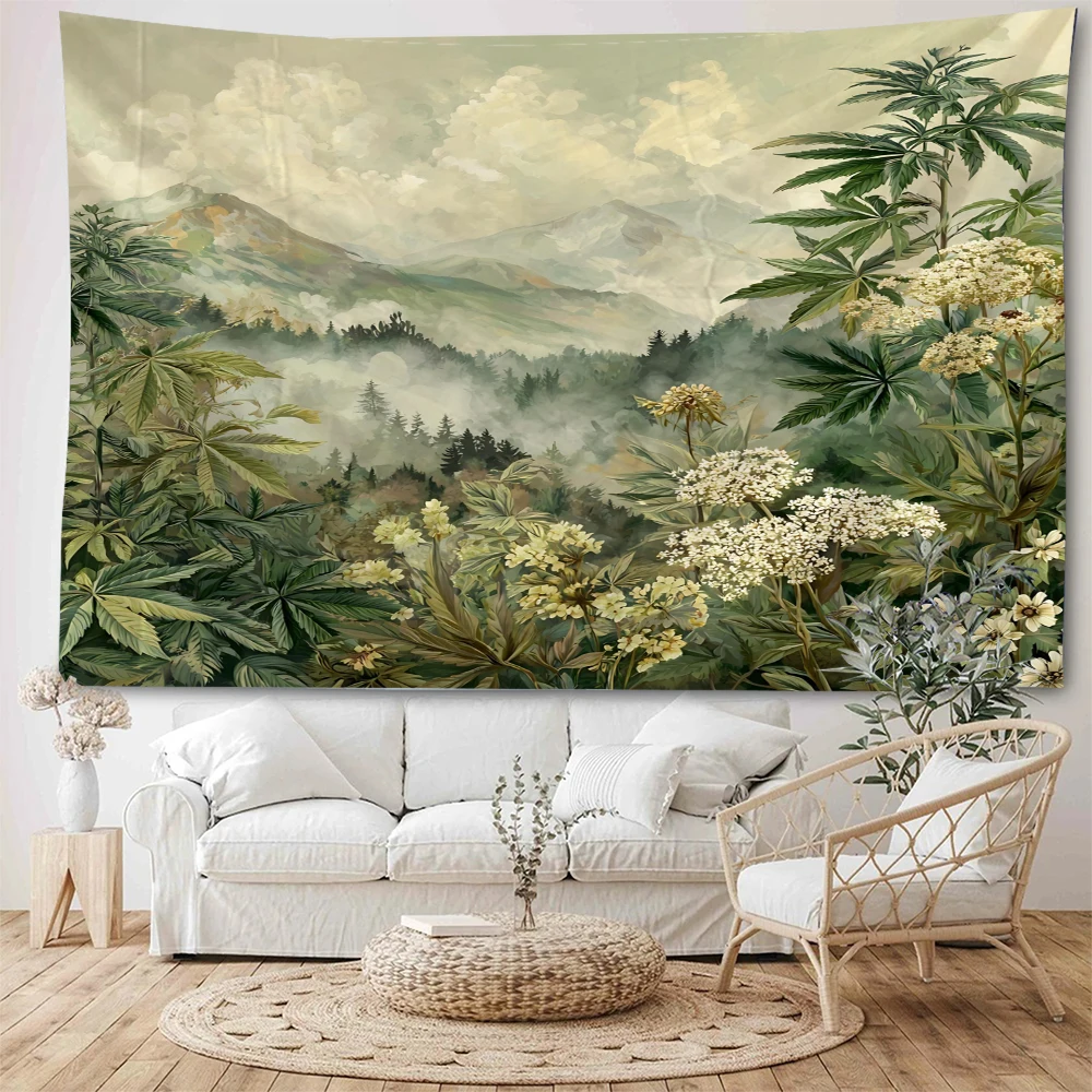 

Beautiful flowers on the hillside, decorative tapestries, beautiful plant landscapes, painting tapestries