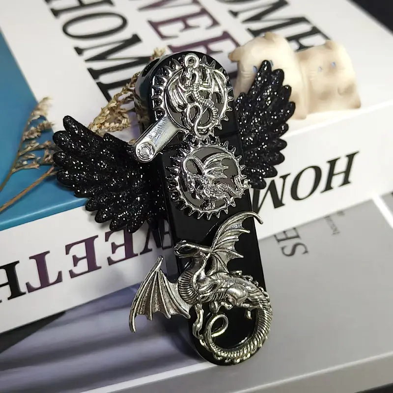 Handmade Windproof Lighter - Dreamcatcher, Gears, Angel, Butterfly Design | 100g Metal Subculture Gift