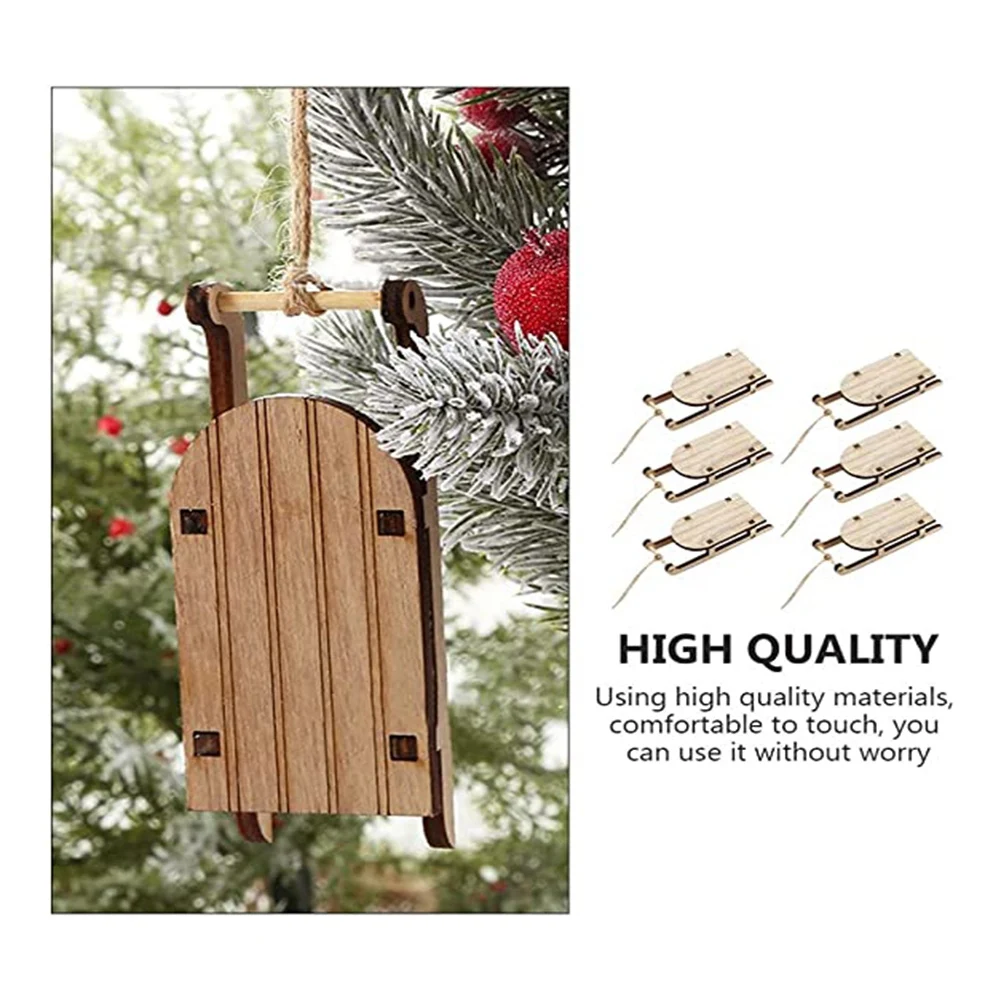 20PCS Miniature Wooden Sled Wood Ornament Tabletop Tree Ornaments Sleighs Mini Craftssanta Decor Rustic Hanging Xmas