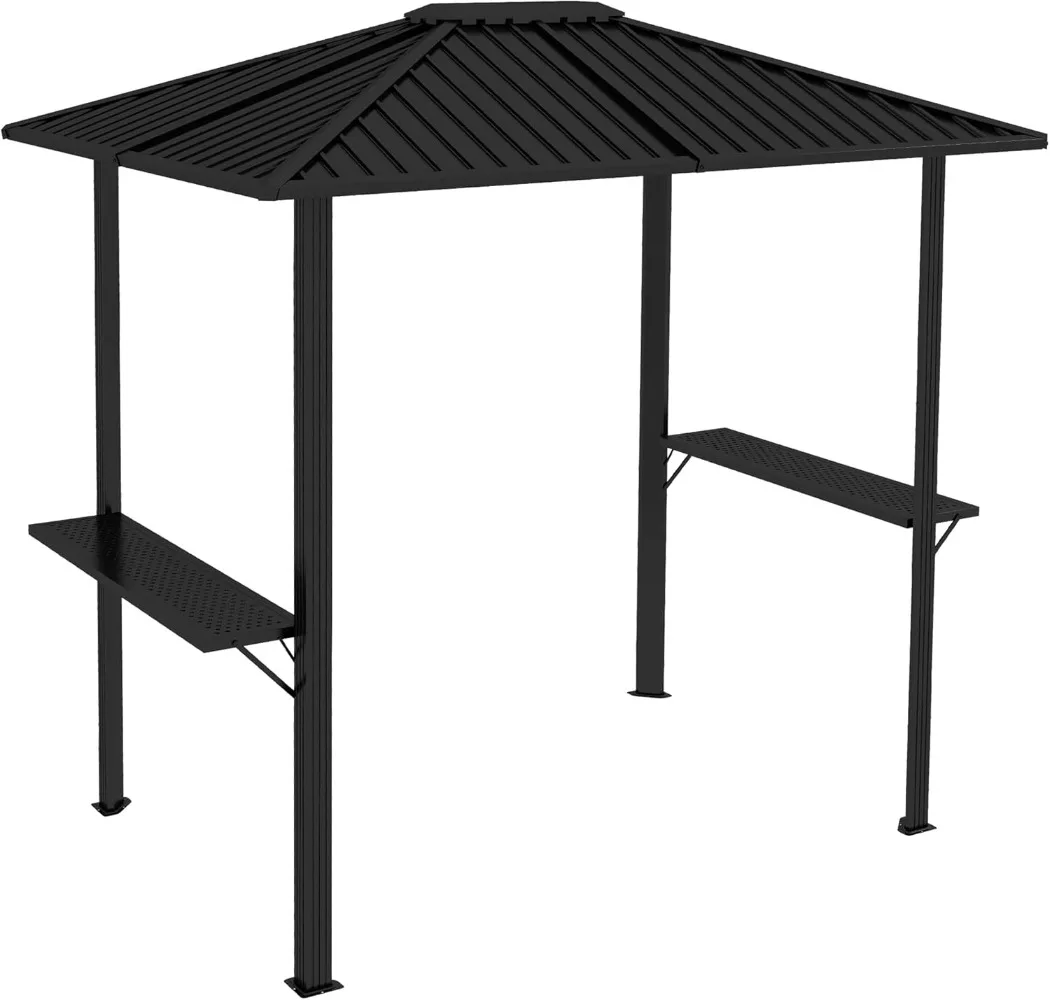 6' x 8' Hardtop Grill Gazebo, BBQ Gazebo with Metal Roof, Aluminum Frame and 2 Side Shelves, for Patio, Lawn, Garden