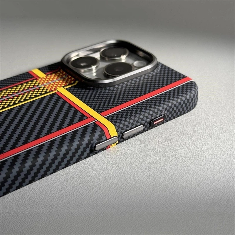 Relief Carbon Fiber MagSafe Case for iPhone 15 Pro Max 16 17 Pro Phone Cover Camera Metal Lens Protective Shell Hard PC Fundas - náhled 6
