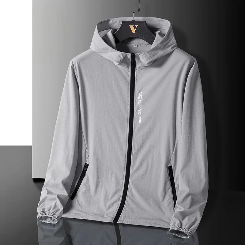High-End Quick-Dry Men's Ice Silk Sun Protection Outerwear Hooded Outdoor Thin Air Skin Jacket Windproof Long Sleeve Zipper C...