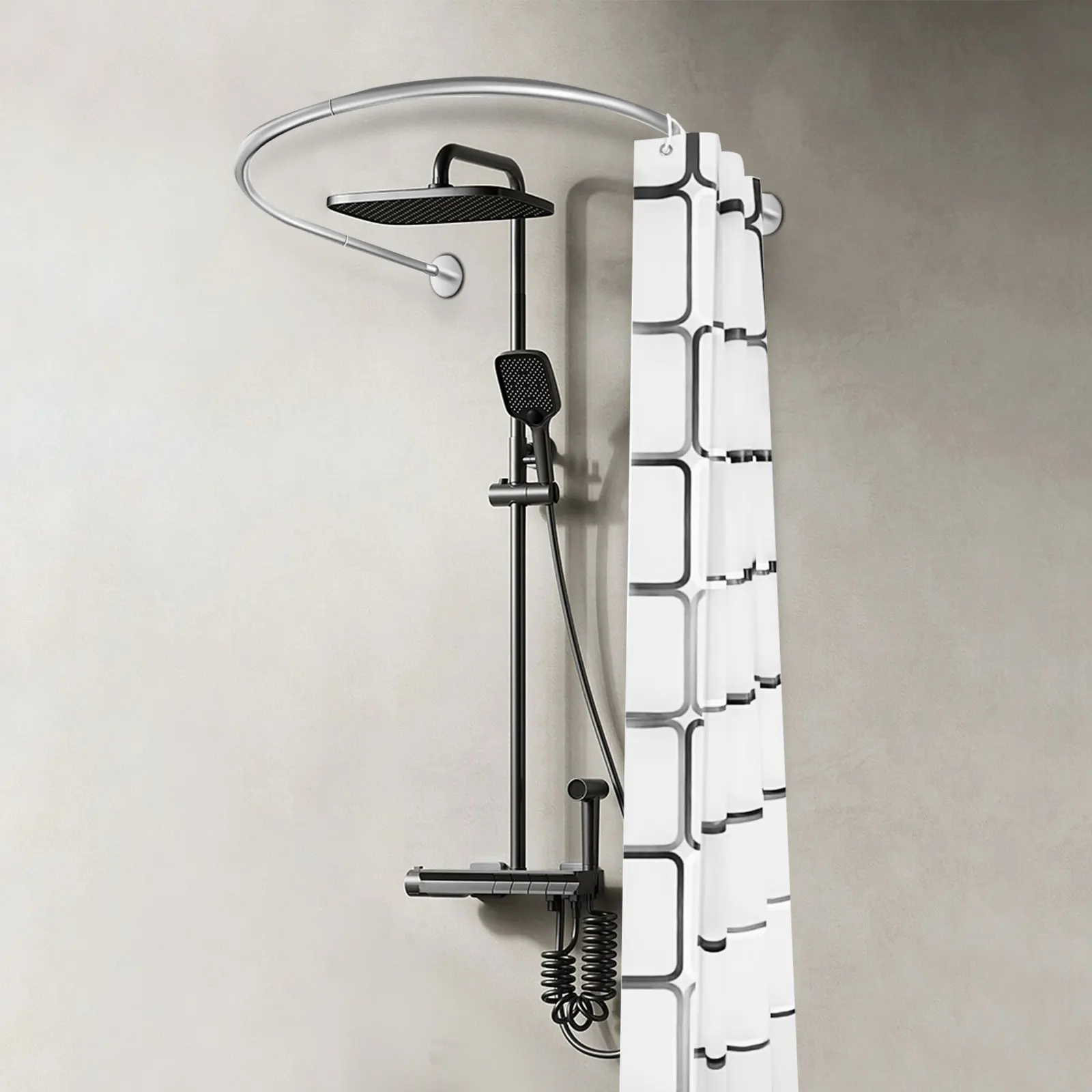 

Растягивающаяся угловая стойка для занавески для душа U-образная без дрели для занавески для душа для ванной комнаты, регулируемая нержавеющая направляющая 0,9-1,3 м