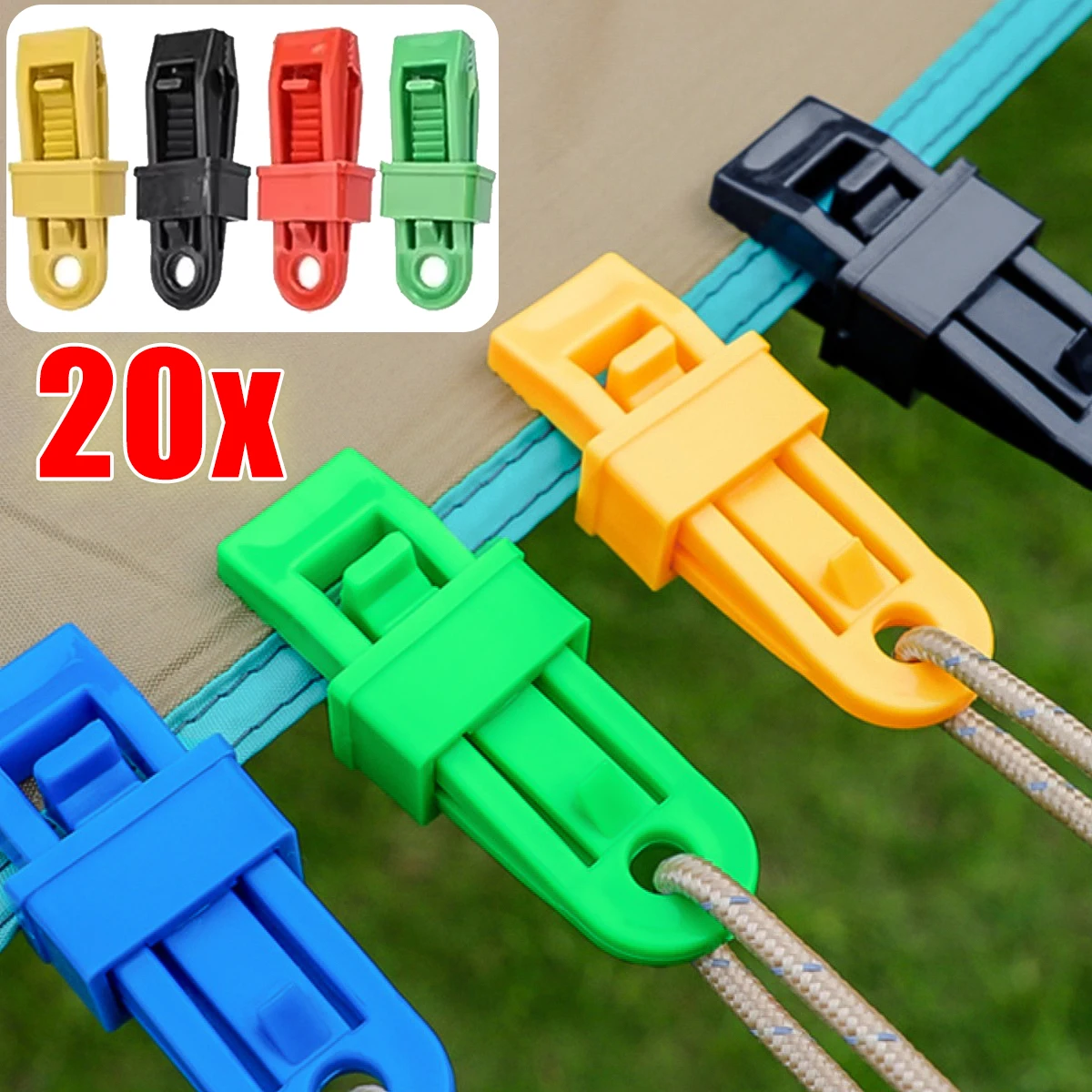 

20PCS Outdoor Tent Awning Windproof Fixing Clips Outdoor Wind Rope Buckle Is Added with Pull Point Hanging Buckle Safety Buckles