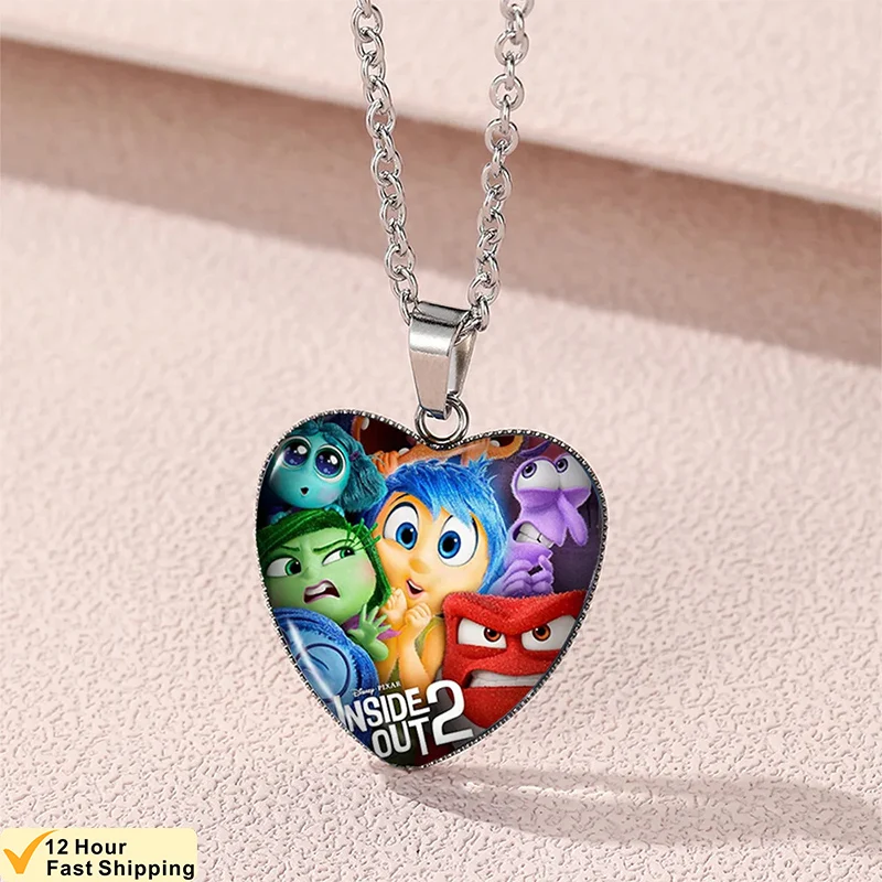 Disney Inside Out 2 Necklace Cartoon Character Anger Disgust Fear Anxiety Envy Joy Ennui Sadness Cute Accessories Gifts