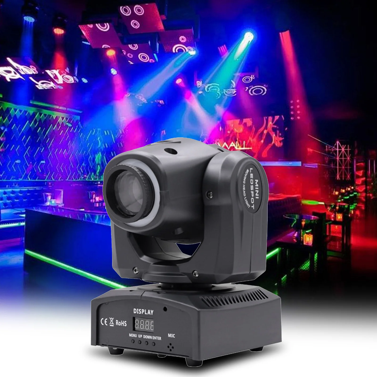 LED Moving Head Light 30W RGBW 8Gobos 14Colors Stage Light DMX512 Spotlights Sound Activated for DJ Party Stage Lighting