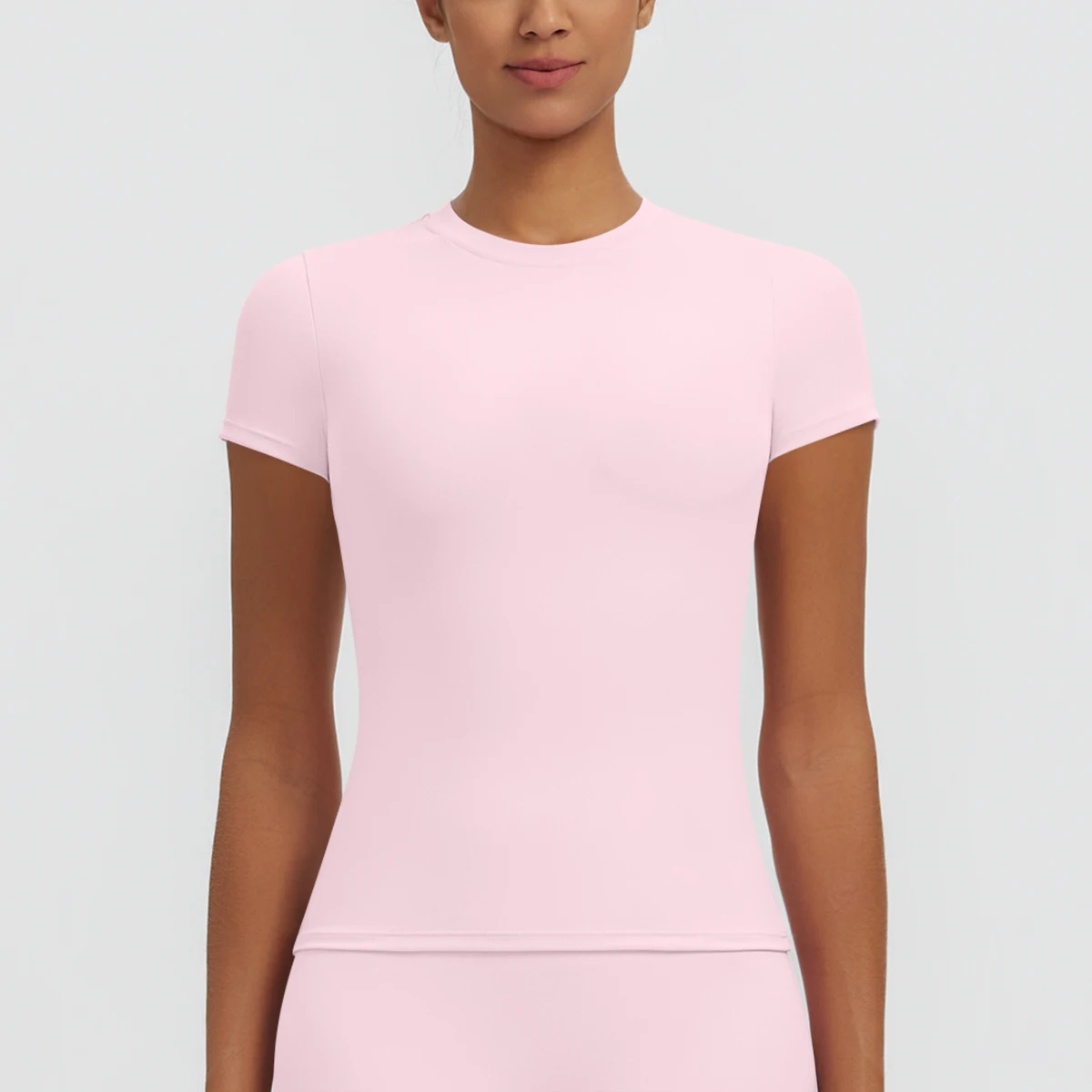 Hochelastisches, schnelltrocknendes, einfarbiges Yoga-Kurzarm-T-Shirt für Damen, Workout-Oberteil, schmal geschnittenes, lässiges Sport-, Lauf-, Fitness- und Yoga-T-Shirt. – Detail 23