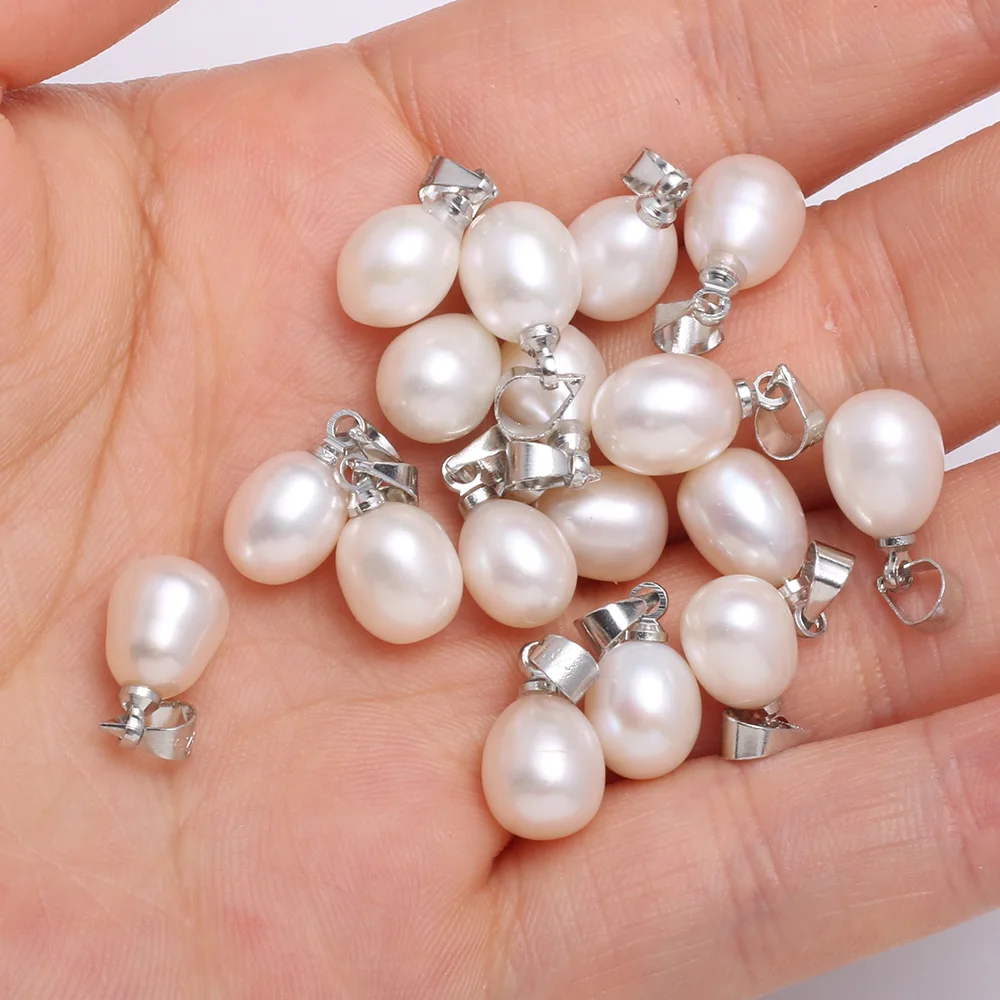 7-8mm AAA 4pcs Natural Freshwater Pearl Pendant Rice Beads Charms for Jewelry Making DIY Necklace Earrings Charms Accessories
