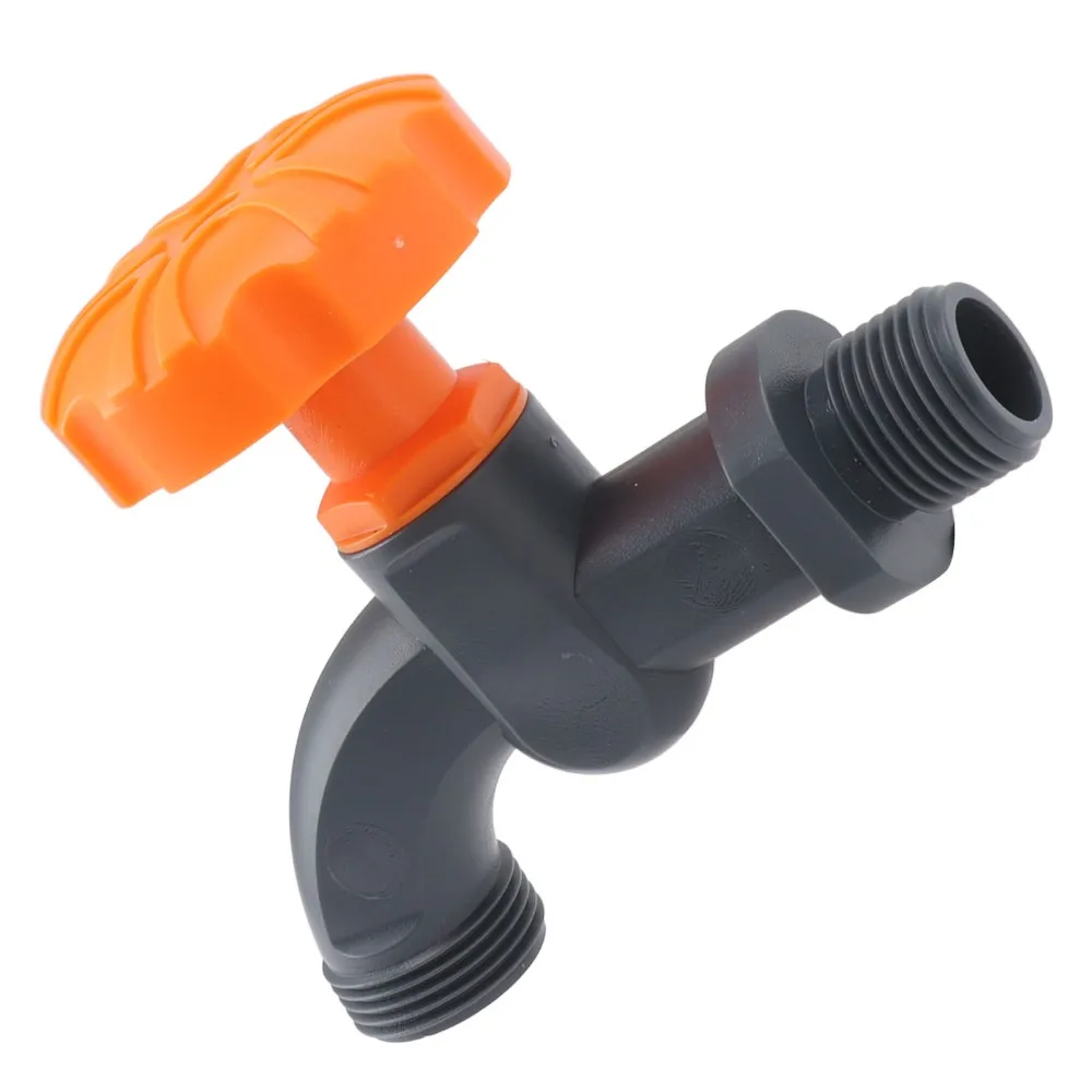 POM Plastic Hose Bibb Gray and Orange 3/4 Inch Water Outlet Water Hose Bibb Large Handle With Nozzle Outdoor Hose Bibb