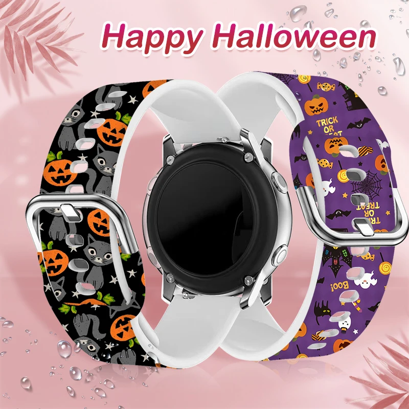 Correa de 20mm y 22mm para Samsung Galaxy Watch 6/5/4, pulsera reemplazable con estampado de Halloween para Xiaomi S1, 40mm y 44mm