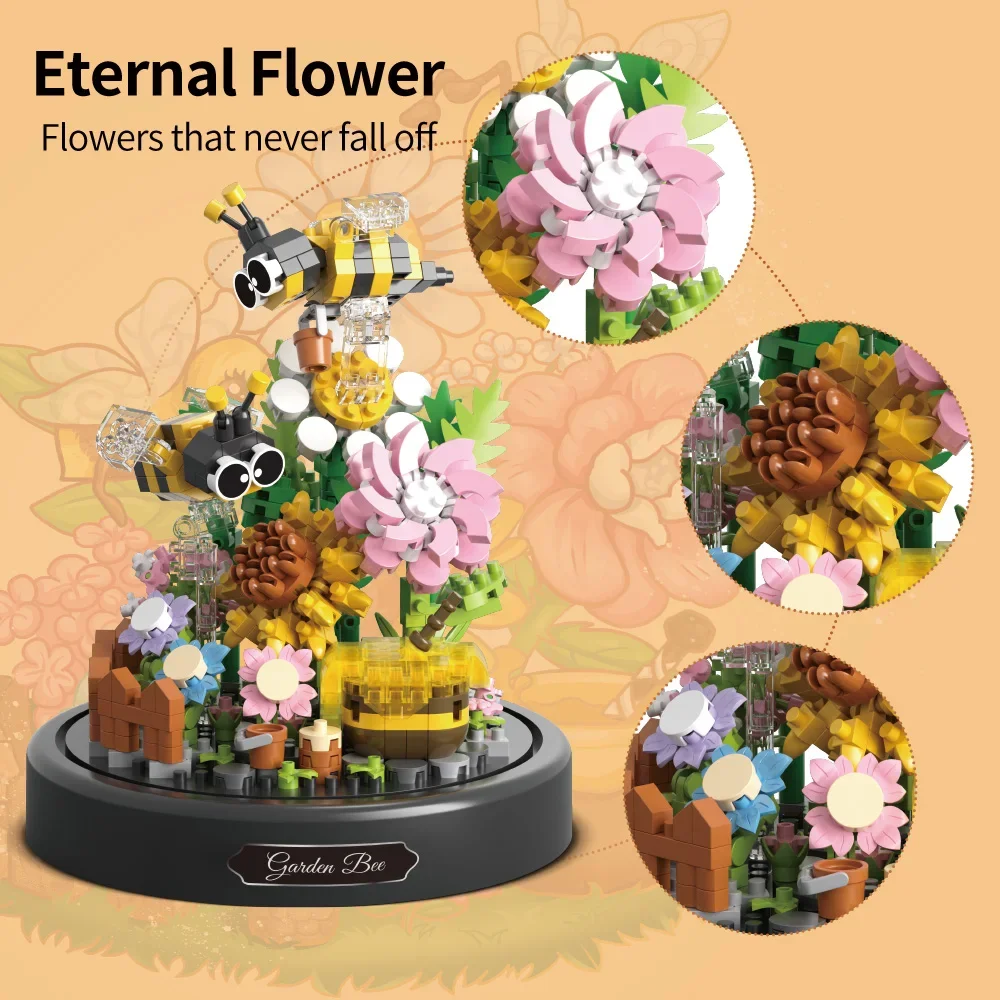 Flower Bouquet Building Block Sets,Animals Flowers Botanical Collection Mini Bricks Building Blocks Toy for Adults,588 Pieces